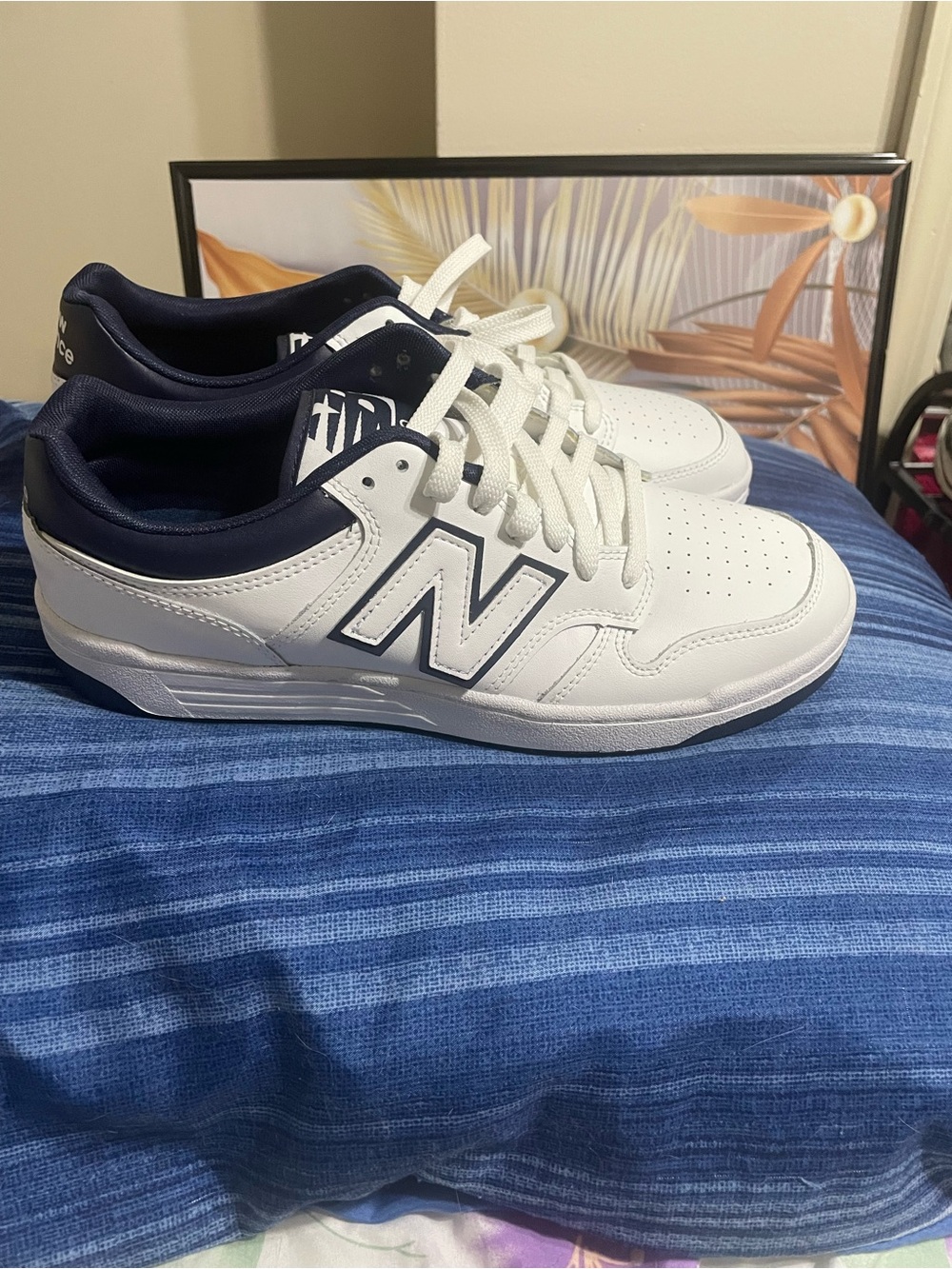 New Balance Men's White and Navy Leather Athletic Sneakers